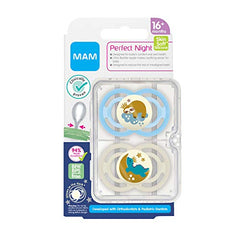 MAM Perfect Night Pacifiers, Glow in the Dark Pacifiers (2 Pack), Pacifiers 16 Plus Months, Best Pacifier for Breastfed Babies, Baby Boy Pacifier (C3972-024-4-1)