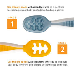 NumNum Baby Spoons Set, Pre-Spoon GOOtensils for Kids Aged 6+ Months - First Stage, Baby Led Weaning (BLW) Teething Spoon - Self Feeding, Silicone Toddler Food Utensils - 2 Spoons, Blue/Orange