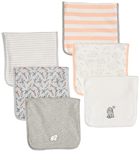 Amazon Essentials Baby Burp Cloths One Size, 6-Pack Grey Bunnies,