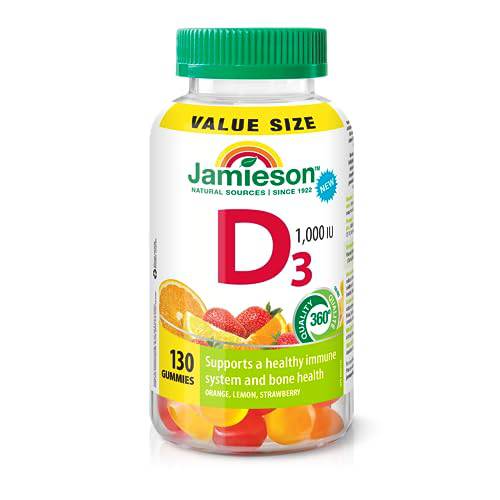 Jamieson Vitamin D3 1,000 IU Gummies - Orange, Strawberry, Lemon Flavour, 130 Gummies