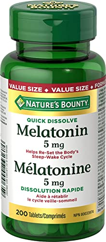 Nature's Bounty Melatonin 5 Mg Helps Reset Body's Sleep-wake Cycle, Value Sized 200 Tablets