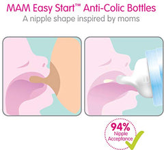 MAM Easy Start Anti-Colic Bottle 5oz (2 count), MAM Baby Bottle with Slow Flow Nipple, Breastfed Baby Feeding Essentials, Boy