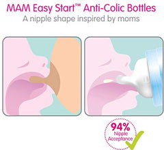 MAM Easy Start Anti-Colic Bottle 9oz (2 count), MAM Baby Bottle with Medium Flow Nipple, Breastfed Baby Feeding Essentials, Boy ( Packaging May Vary )
