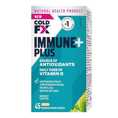 Cold-FX Immune+ Plus, with proprietary extract of North American Ginseng, Vitamin D, Zinc, Quercetin and Copper, Helps reduce Chance Cold and Flu, Immune System Support, 45 Vegan Vegetarian Capsules