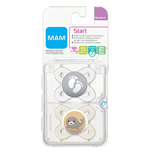 MAM Start Pacifiers Value Pack (2 pack, 1 Sterilizing Pacifier Case), Newborn Unisex Baby Pacifiers, Best Pacifier for Breastfed Babies, Sterilizing Baby Pacifier Case