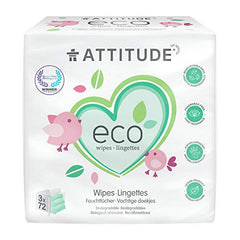 ATTITUDE Hypoallergenic Disposable Baby Wipes, Fragrance Free, 3 X 72 Wipes Bundle (Packaging May Vary)