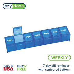 EZY DOSE Weekly (7-Day) Pill Organizer, Vitamin Planner, And Medicine Box, Large Compartments, Blue, Made in The USA