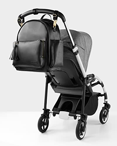 Skip Hop Diaper Bag Backpack: Greenwich Multi-Function Baby Travel Bag with Changing Pad and Stroller Straps, Vegan Leather, Black
