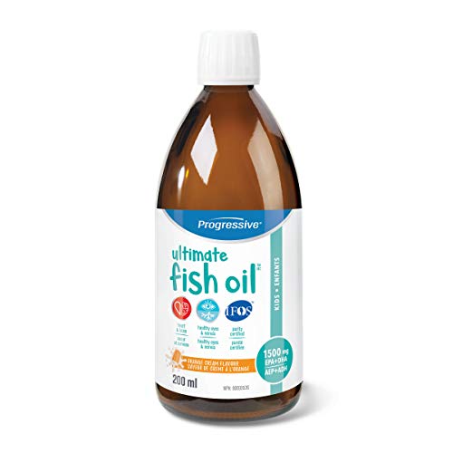 Progressive Ultimate Fish Oil For Kids - 800 mg EPA + 200 mg DHA, Orange Flavour, 200 ml | All natural, cold water, wild caught