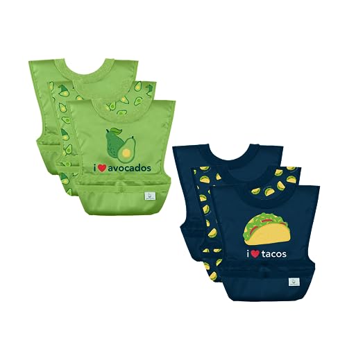 green sprouts Unisex Baby Pull-over Bib, Green & Navy, Small