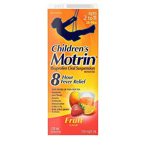 Motrin Children's Liquid Pain Relief, Reduces Fever for up to 8 hours, Ibuprofen, Fruit Flavour, Dye Free 120ml