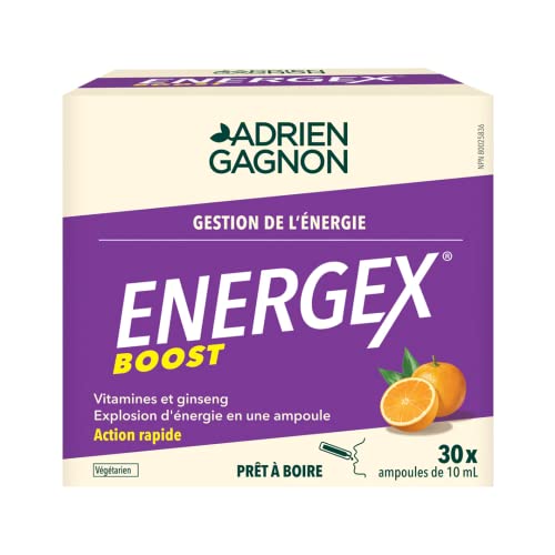 Adrien Gagnon - Energex Boost Liquid - Fast-Acting Natural Energy Burst – Vitamins, Adptogenic Plants & Natural Caffeine – Orange Flavor -30 Shots