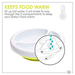 bblüv - Platö - Warming Plate - 3 Compartment, Non-Toxic, BPA Free with Suction Base for Baby Toddler (Lime)