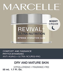 Marcelle Revival+ Ultra-Nutrition Anti-Aging Night Cream, Dry Skin, Mature Skin 55+, Intensely Nourishing, Comfort & Radiance, Cruelty-Free, Vegan, Hypoallergenic, Paraben-Free, Fragrance-Free, 50 mL