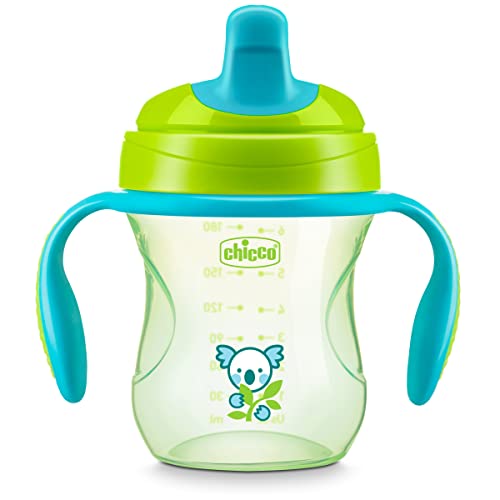 Chicco 7oz. Semi-Soft Trainer with Bite-Resistant Spout and Spill-Free Lid | Removable, Non-Slip Handles | Top-Rack Dishwasher Safe | Easy to Hold Ergonomic Indents | Green| 6+ Months