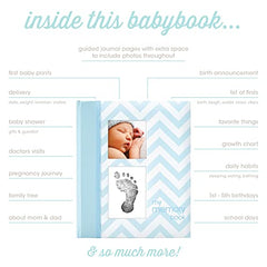 Pearhead Chevron Baby Book with Clean-Touch Ink Pad, Blue