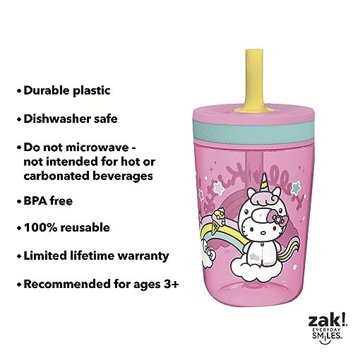 Zak Designs Hello Kitty Kelso Tumbler Set, Leak-Proof Screw-On Lid with Straw, BPA-Free, Made of Durable Plastic and Silicone, Perfect Bundle for Kids (15 oz, 2pc Set)
