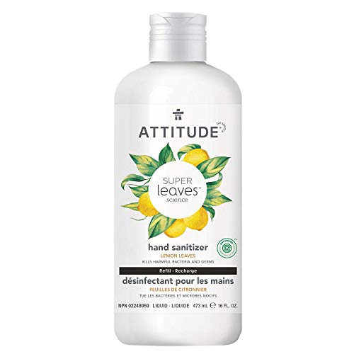 ATTITUDE Hand Sanitizer Refill for Adults & Kids, EWG Verified, Vegan & Cruelty-Free, Lemon Leaves, Refill Format, 473 ml