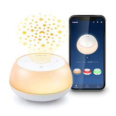 VTech V-Hush Junior Sleep Training Soother, Portable Bluetooth Speaker, Colorful One-Touch Projection Night Light that includes preloaded stories, music, lullabies, and natural sounds, BC8213 (White)