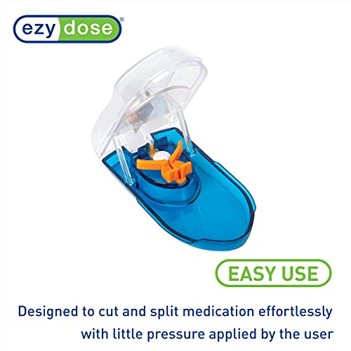 Ezy Dose Pill Cutter with Safety Shield, Safely Cut Pills and Vitamins, Pill Splitter, Blue