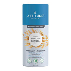 ATTITUDE Baking Soda Free Deodorant for Sensitive Skin Enriched with Oatmeal, EWG Verified, Aluminum Free, Plastic-Free, Unscented, 85 grams