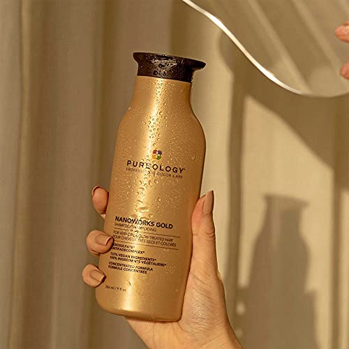 Pureology Nanoworks Gold Transformative Vegan Shampoo for Dull Hair - Sulfate-Free Shampoo for Color-Treated Hair - 266 Mililiters