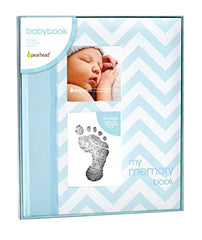 Pearhead Chevron Baby Book with Clean-Touch Ink Pad, Blue