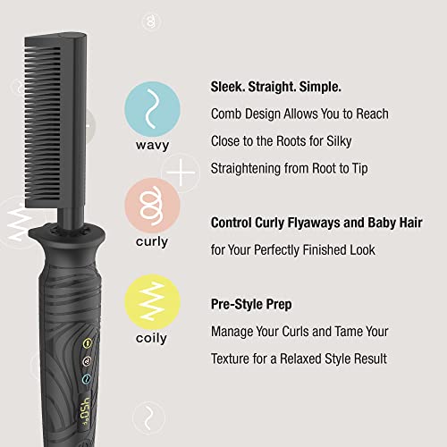 Conair The Curl Collective Ceramic Pressing Hot Comb, Sleek Straight Simple Pressing Comb Design Reaches Close to The Roots for Silky Straightening Root to Tip, Black