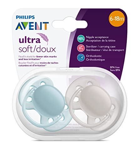 Philips Avent ultrasoft pacifier6-18m, Blue and Grey Colors, 4 pack