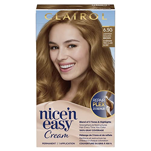 Clairol Nice'n Easy Permanent Hair Dye, 6.5G Lightest Golden Brown Hair Color, 1 Count