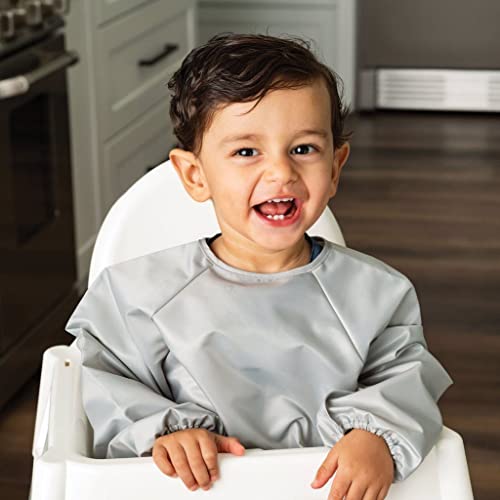 Tiny Twinkle Unisex Baby Full Sleeve 2 Pack - Grey, Indigo Feeding Bibs, Grey Indigo, 2-4 Years US