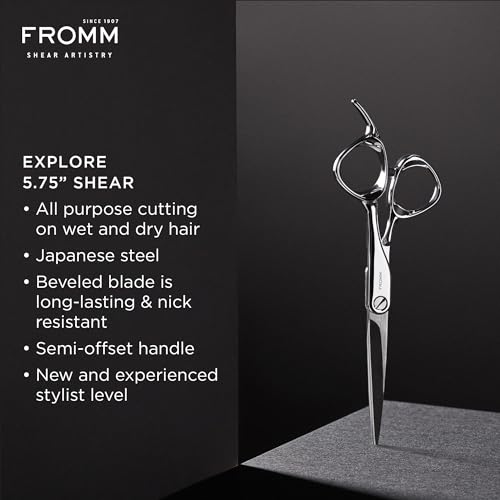 Fromm Professional Explore 5.75" All Purpose Hair Cutting Shears on Wet & Dry Hair in Polished Silver Japanese Steel Scissors with Beveled Blade for New Stylist, DIY Home Use, Experienced Stylist