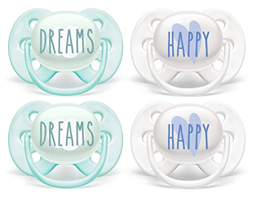 Philips Avent Ultra Soft Pacifier Deco 0-6M Green Dreams/Happy, 4 Pack