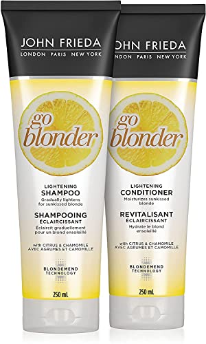 John Frieda Go Blonder Duo for Blondes, Lightening Shampoo and Conditioner, Gradually lightens and brightens natural, colour-treated and highlighted blonde hair, peroxide and ammonia free