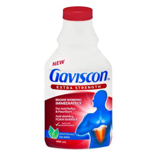 Gaviscon Liquid Extra Strength Antacid - 600 ml - Antacid Liquid for Day and Night Heartburn Relief, Acid Reflux and GERD Relief, Icy Mint- Free of Aluminum, Lactose and Gluten