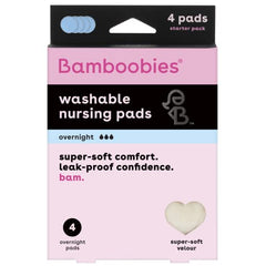 Bamboobies Nursing Pads for Breastfeeding, Reusable Breast Pads, Perfect Baby Shower Gifts, 2 Overnight Pairs