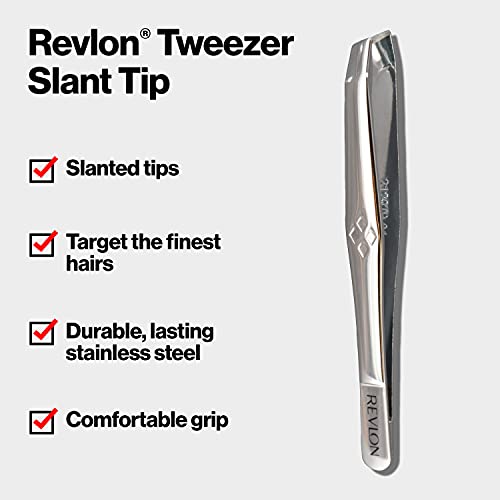 Multipurpose Hair Removal Tweezer by Revlon, High Precision Slant Tip Tweezers for Men, Women & Kids, Stainless Steel (Pack of 1)