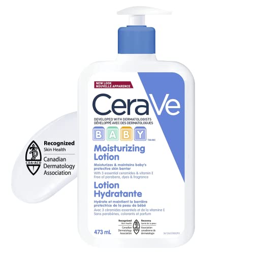 CeraVe BABY Moisturizing Lotion, Gentle Skin Care for Face & Body with Ceramides, Hyaluronic Acid, Niacinamide & Vitamin E. Fragrance-Free, Paraben-Free, Dye-free. Sensitive skin, non-greasy, 473ML