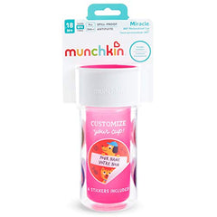 Munchkin Miracle 360 Insulated Sippy Cup, Includes Stickers to Customize Cup, 9 Ounce, Pink