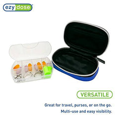 EZY DOSE Soft Sided Pill Case, Features Zippered Pouch, Easy to Use Design, Perfect for Travel and Daily Usage, 8-Comparments, BPA Free, Blue