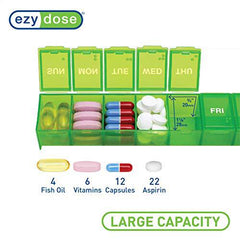 Ezy Dose Weekly (7-Day) Pill Organizer, Vitamin Planner, And Medicine Box, Large Compartments, Green, Made in the USA