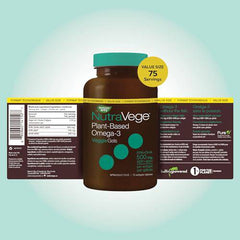 Nature's Way NutraVege Plant-Based Omega-3 VeggieGels – Vegan-Friendly Omega-3 Supplement with 300mg DHA + 150mg EPA – Fresh Mint Flavour – Support Heart, Eyes and Brain Function in Adults, 75 Softgels Value Size