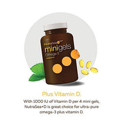 Nature's Way NutraSea Plus Vitamin D Mini Gels - 1000mg EPA and DHA, 1000 IU Vitamin D3 – Support Healthy Heart and Brain, Help Build Strong Bones and Teeth & Help Support Immune System - Fresh Mint Flavoured Health Supplement - 120 Mini gels