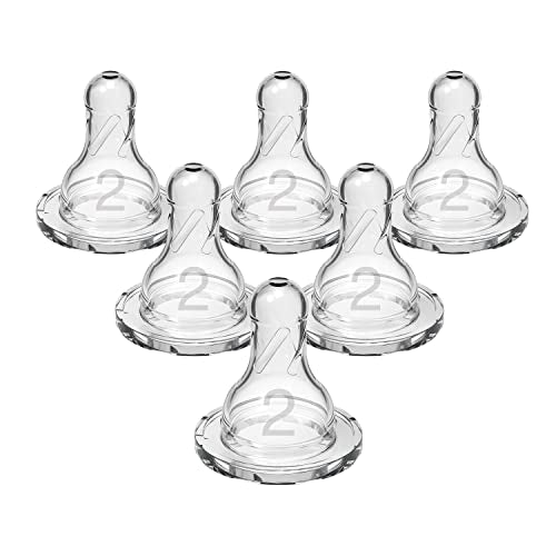 Dr. Brown's Natural Flow Level 2 Narrow Baby Bottle Silicone Nipple, Medium Flow, 3m+, 100% Silicone Bottle Nipple, 6 Pack