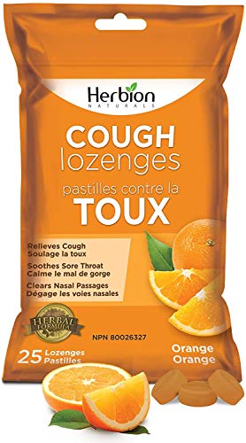 Herbion Naturals Cough Lozenges Orange Flavor | Cough Suppressant | Sore Throat Relief | Pack of 5, 125 Counts