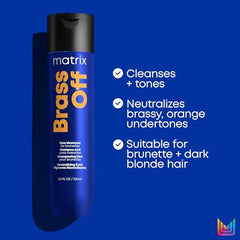 Matrix Brass Off Color Depositing Blue, Blue Shampoo For Color-Treated Hair, Refreshes Hair & Neutralizes Brassy Tones in Lightened Brunettes, 300ml (Packaging may vary)