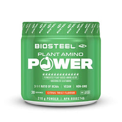 BioSteel Plant-Amino Power BCAA Powder, Fermented Plant-Based Amino Acids, Non-GMO Formula, Citrus Twist, 30 Servings