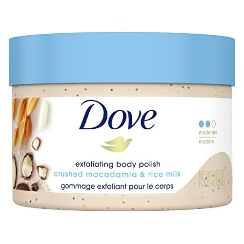 Dove Exfoliating Body Polish moderate exfoliant Macadamia & Rice Milk gentle to skin microbiome 298 g