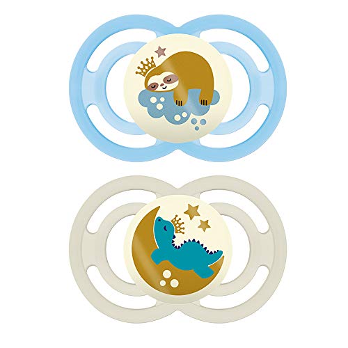 MAM Perfect Night Pacifiers, Glow in the Dark Pacifiers (2 Pack), Pacifiers 16 Plus Months, Best Pacifier for Breastfed Babies, Baby Boy Pacifier (C3972-024-4-1)