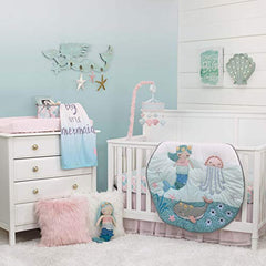 NoJo Sugar Reef Mermaid Photo Op 100% Cotton Fitted Crib Sheet, A Little Sleeps Here, Aqua/Pink